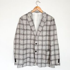 Suitsupply Men’s Textured Linen Blend Havana FL Cream Grey Black Check Windowpan